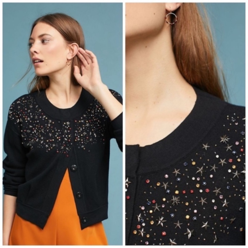 Anthropologie moth fallen star cardigan black xs new condition
